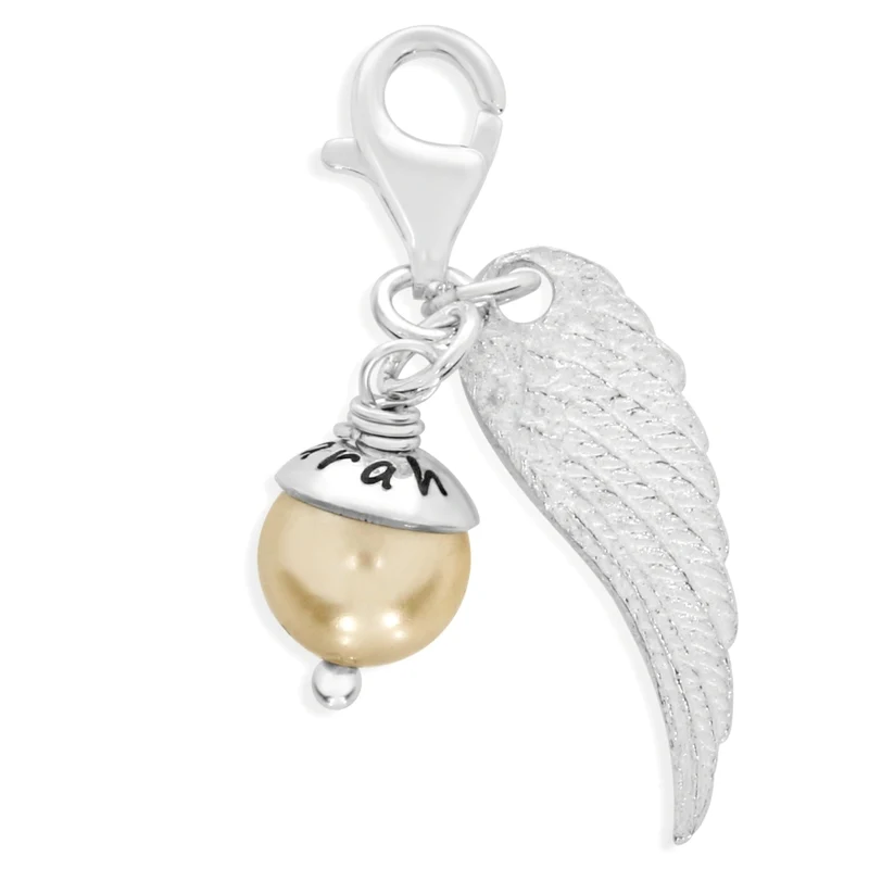 NAMENSPERLE MIT FLÜGEL PERLE MIT GRAVUR 925 SILBER CHARM ENGELSRUFER