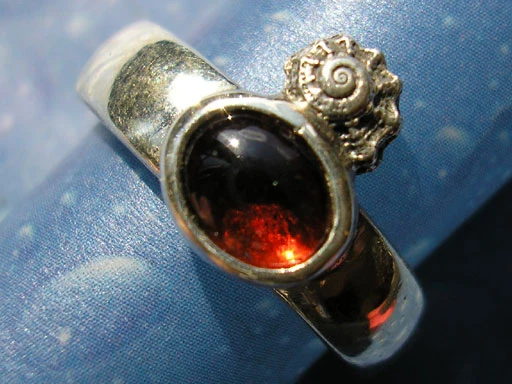 Kronenturbanschnecke mit Granat Ring