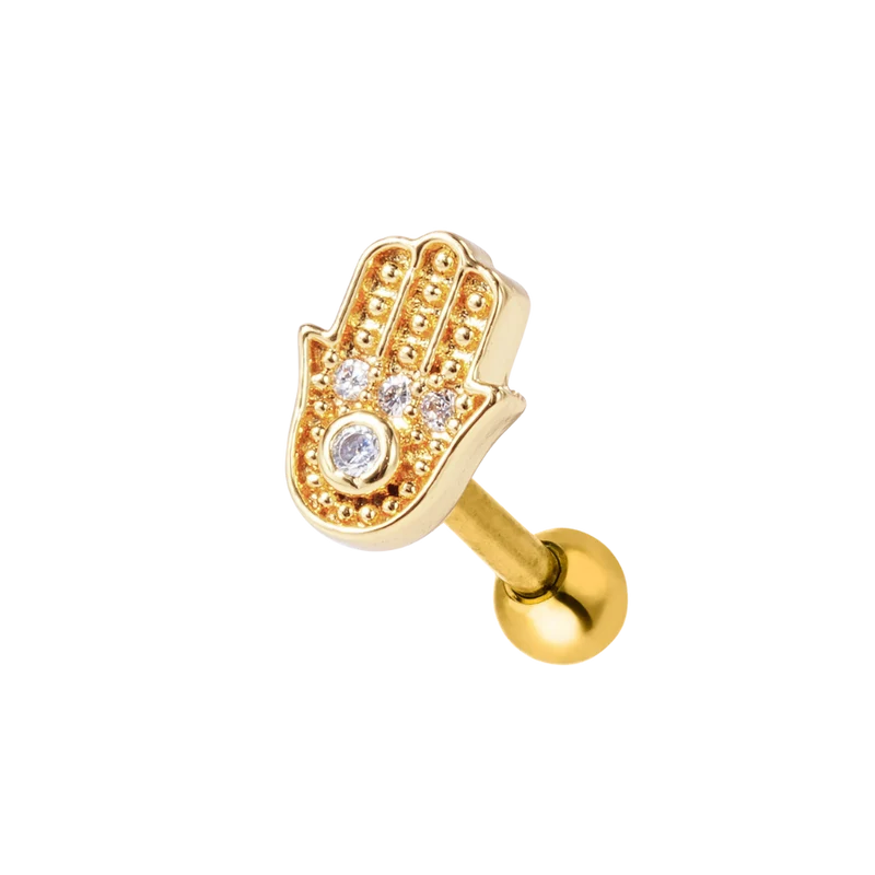 Pave Fatimas Hand Ohr Piercing 18K Vergoldet