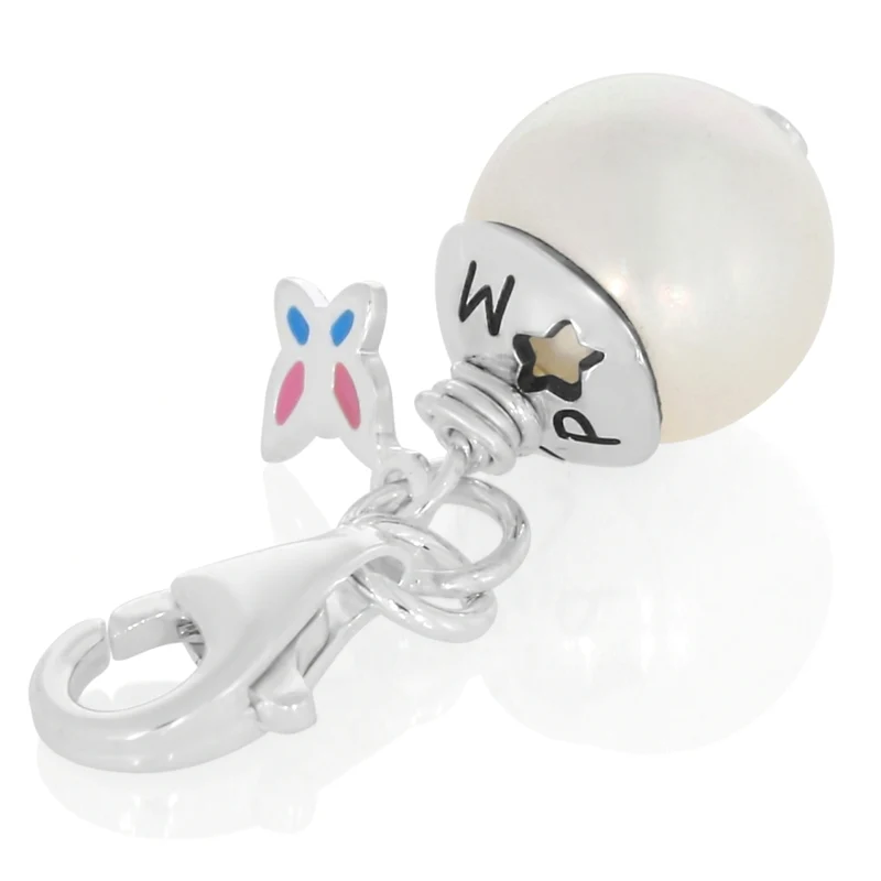 PERLE MIT SCHMETTERLING ANHÄNGER 925 SILBER CHARM GESCHENK ZUR TAUFE MÄDCHEN