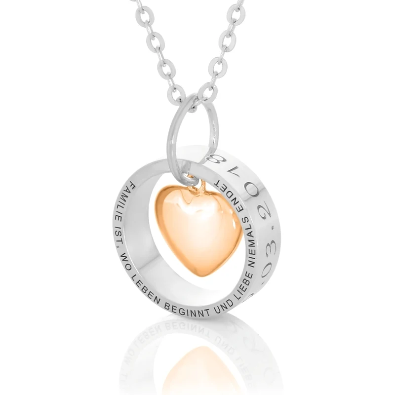 KETTE MIT RING GRAVUR HALSKETTE DAMEN SILBERRING FAMILIENSCHMUCK FAMILIENKETTE 925 SILBER