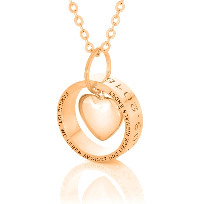HALSKETTE DAMEN RING GRAVUR HERZ & GRAVUR ROSÉGOLD KETTE TEXT SCHMUCK