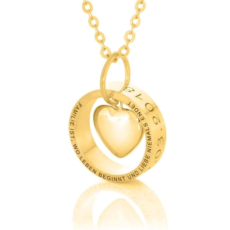 HERZKETTE DAMEN RING HALSKETTE GRAVUR GOLD NAMEN GESCHENK MAMA MUTTER OMA