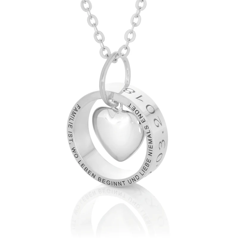 SILBERKETTE MIT RING & HERZ 925 STERLING SILBER DAMEN HALSKETTE GRAVUR