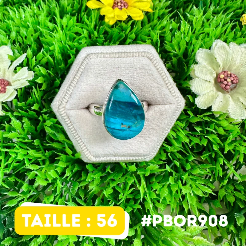 Ring mit blauem Opal aus Peru, 925er Sterlingsilber #PBOR908