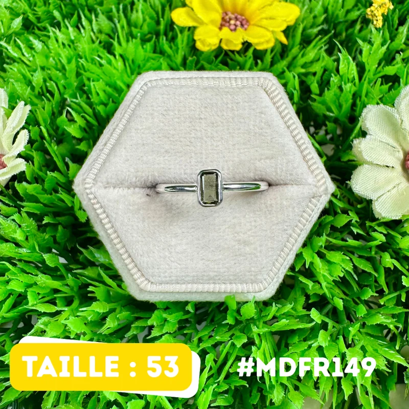 Facettierter Moldavit-Ring aus 925er Sterlingsilber #MDFR149