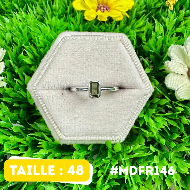 Facettierter Moldavit-Ring aus 925er Sterlingsilber #MDFR146