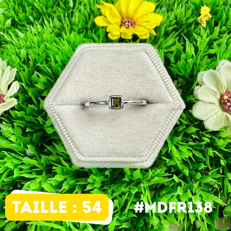 Facettierter Moldavit-Ring aus 925er Sterlingsilber #MDFR138