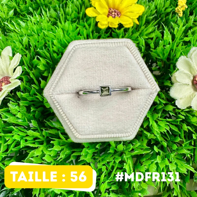 Facettierter Moldavit-Ring aus 925er Sterlingsilber #MDFR131