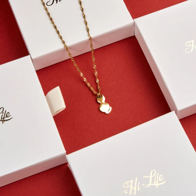 Cat Gravur Kette 14K Vergoldet