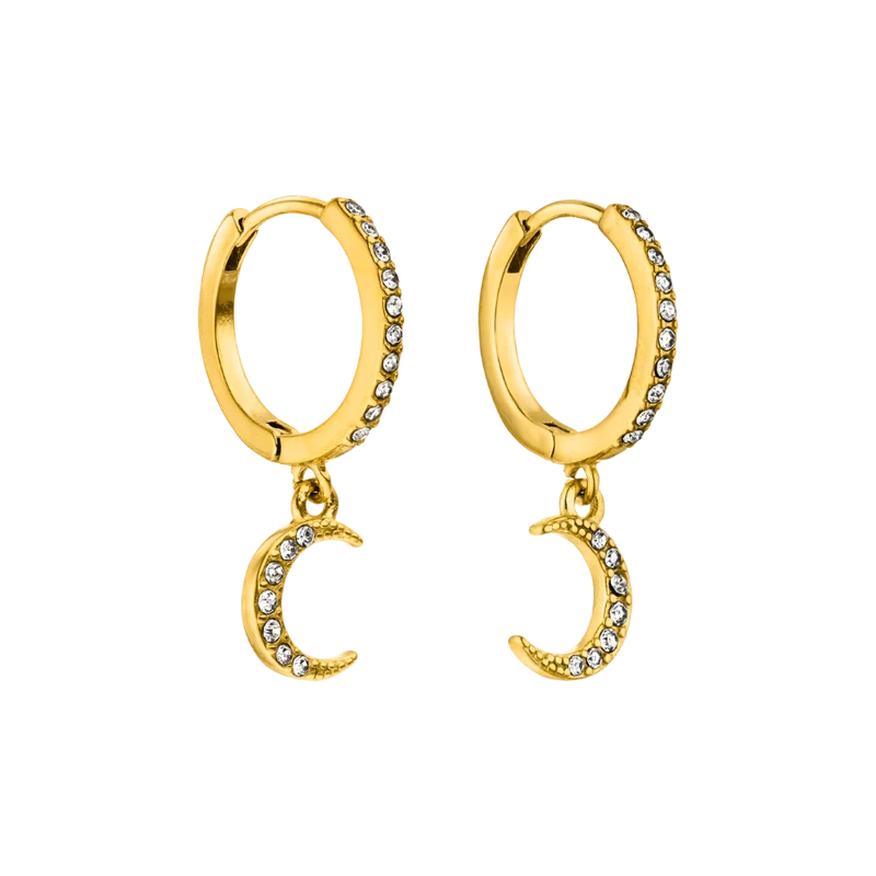 Pave Moon Huggie Hoops 14K Vergoldet