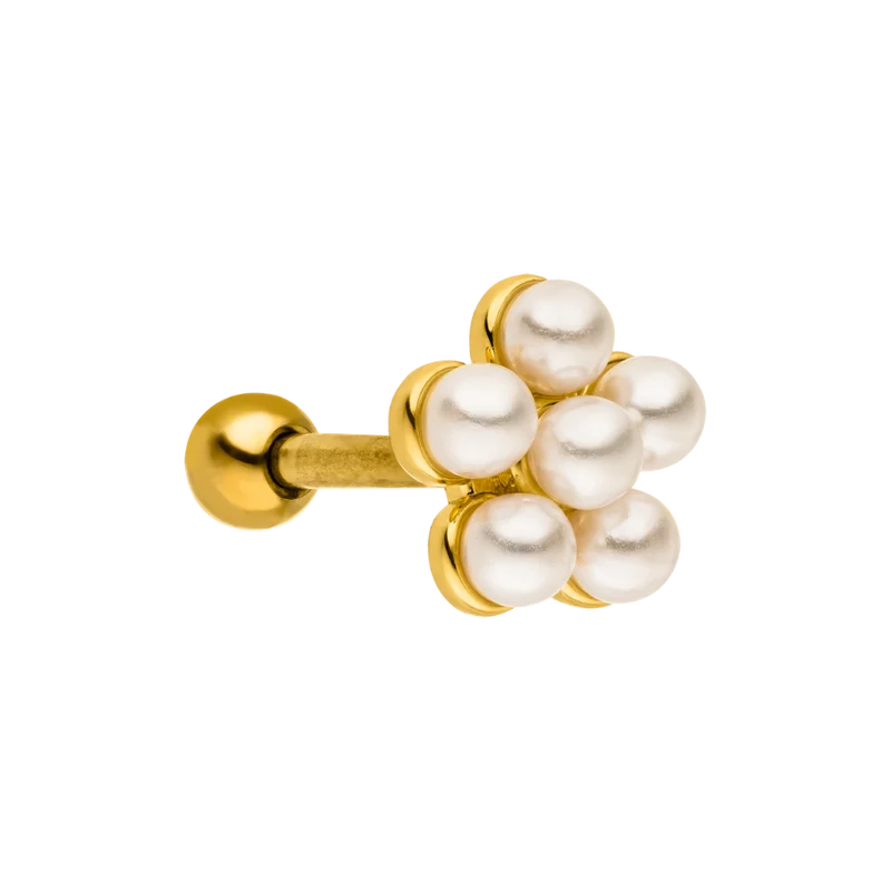 Pearl Flower Ohr Piercing 18K Vergoldet