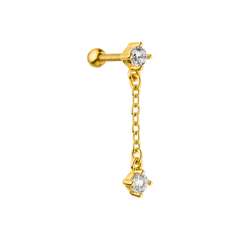 Simple Pave Dangle Ohr Piercing 18K Vergoldet