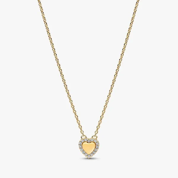 Gold Engravable Heart Halo Collier Necklace, 45cm