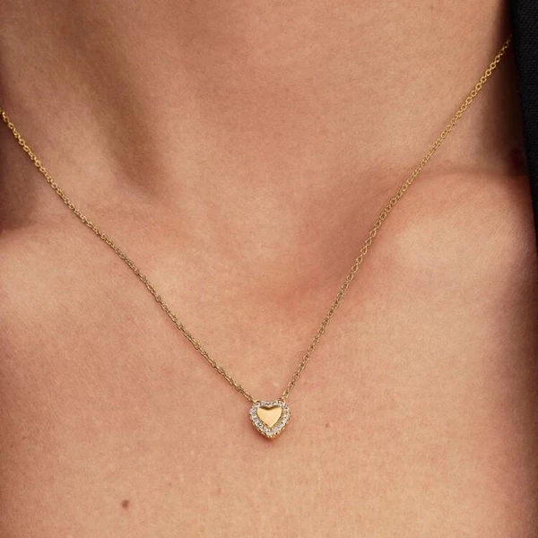 Gold Engravable Heart Halo Collier Necklace, 45cm