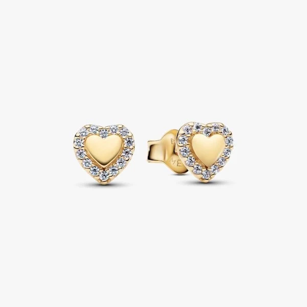 Gold Heart Halo Stud Earrings