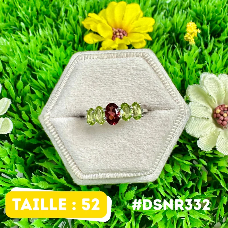 Granat- und Peridot-Ring aus 925er Sterlingsilber #DSNR332