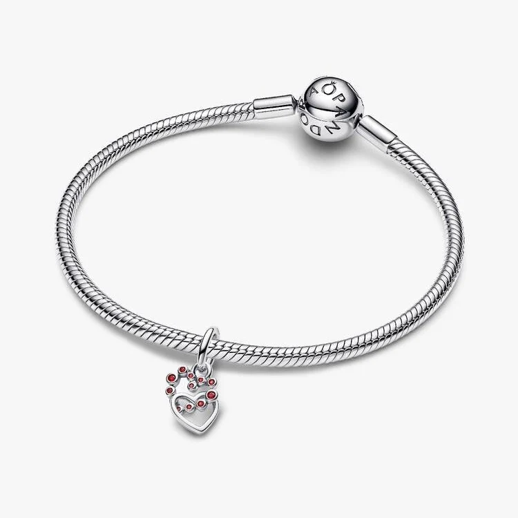 Connected Hearts & Red Stones Dangle Charms