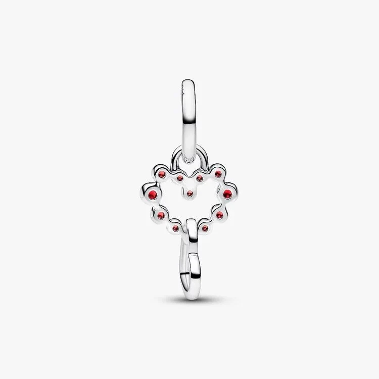 Connected Hearts & Red Stones Dangle Charms