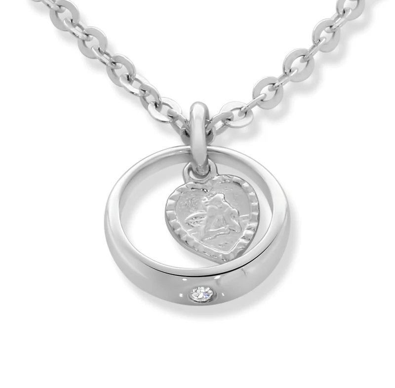 SILBERKETTE MIT TAUFRING ANHÄNGER 925 SILBER TAUFKETTE RING ENGEL