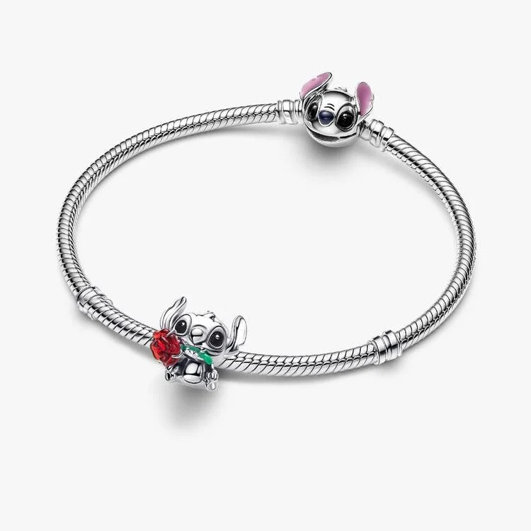 Disney Stitch Rose Murano Glass Charms