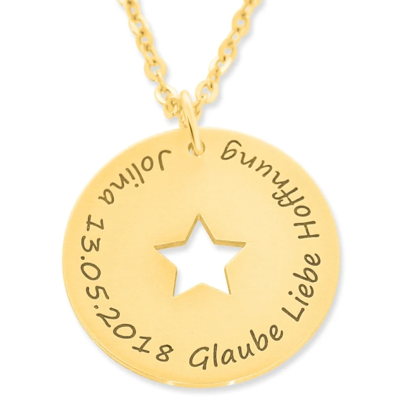 KETTE MIT STERN GRAVUR GOLD GESCHENK MAMA GEBURT DAMEN SCHMUCK STERNENKIND
