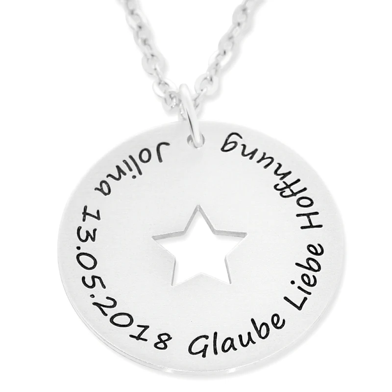 SILBERKETTE MIT STERN NAMENSKETTE 925 SILBER DAMEN HALSKETTE GRAVUR ANHÄNGER