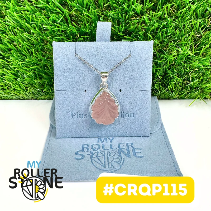 Rosenquarz-Anhänger, graviert in 925er Sterlingsilber #CRQP115