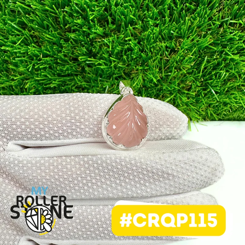 Rosenquarz-Anhänger, graviert in 925er Sterlingsilber #CRQP115