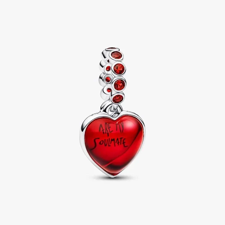 Red Murano Glass Heart Double Dangle Charms