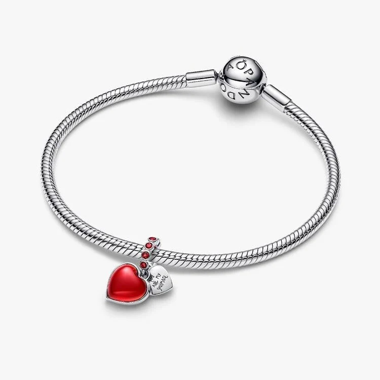 Red Murano Glass Heart Double Dangle Charms