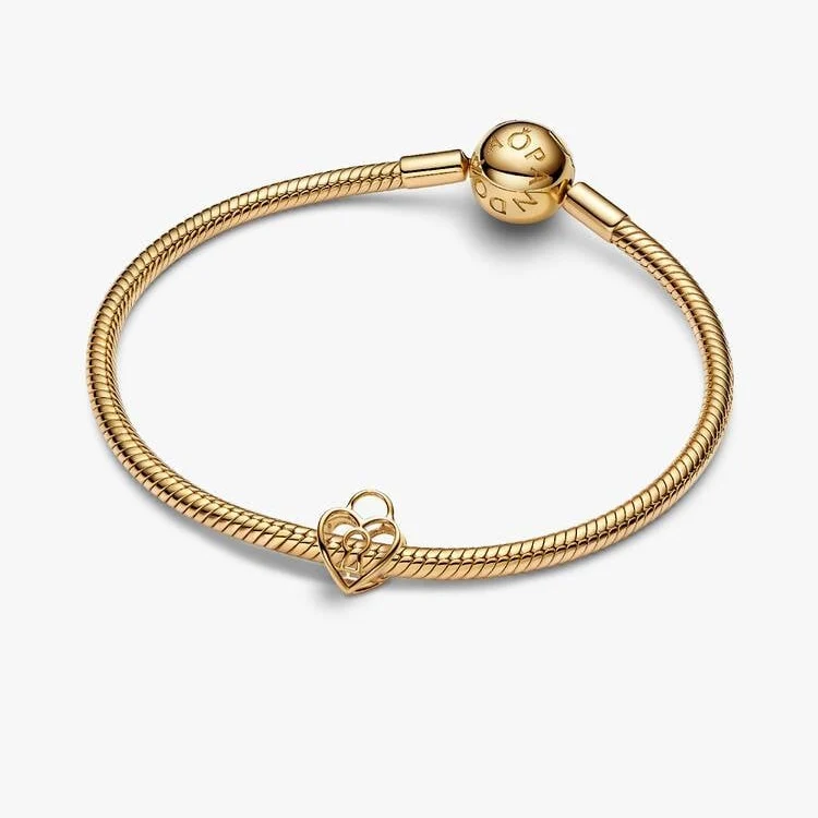 Gold Openwork Heart Padlock Charms