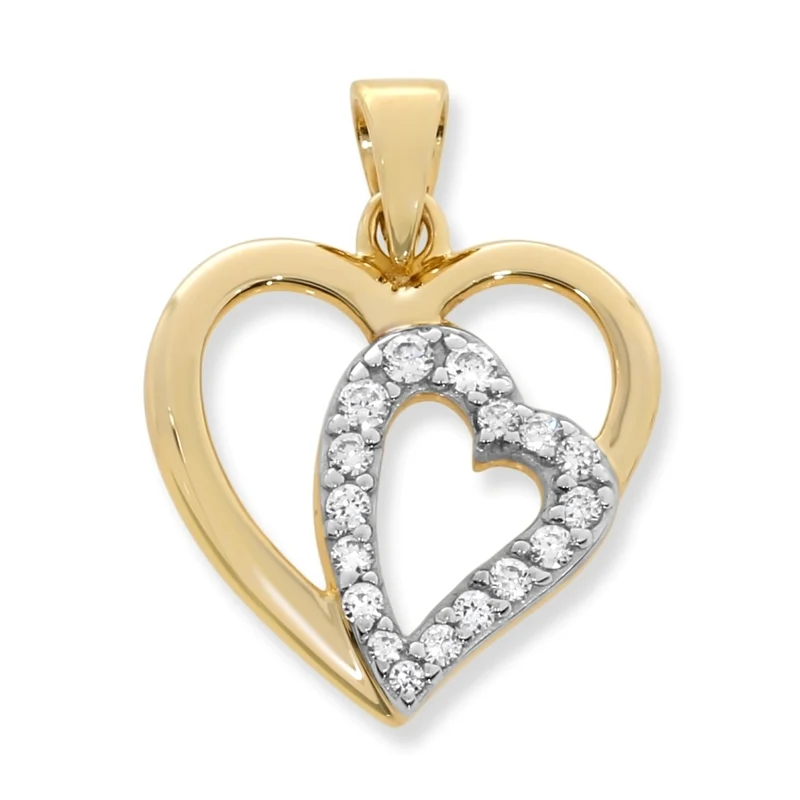 BICOLOR HERZ ANHÄNGER Gelbgold Weissgold, DAMENSCHMUCK MIT ZIRKONIA