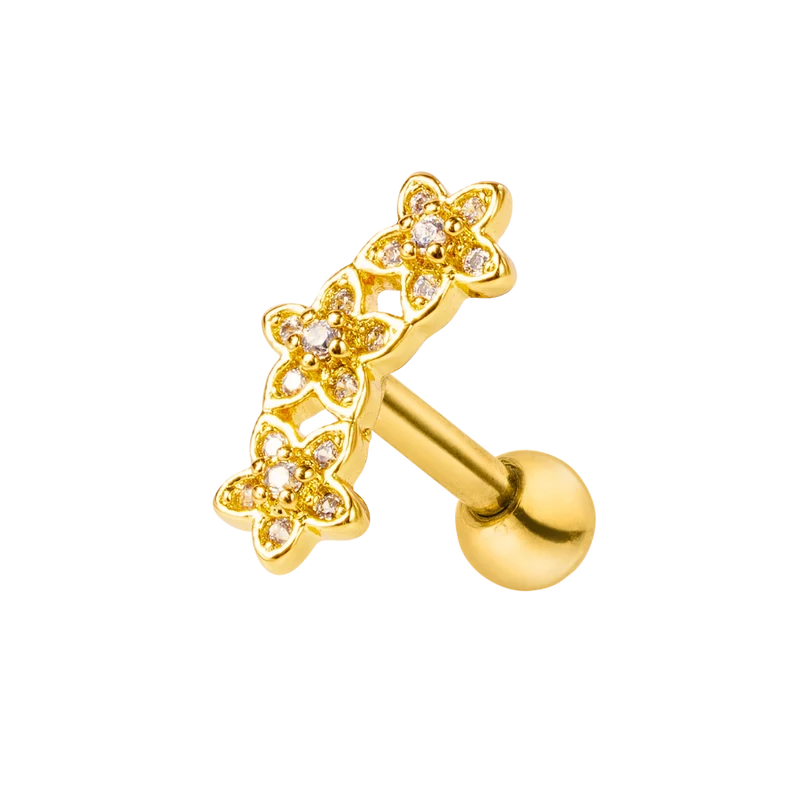 Carter Flower Pave Ohr Piercing 18K Vergoldet