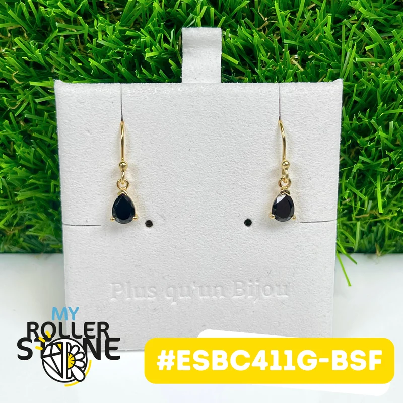 Ohrringe aus 925er Sterlingsilber, vergoldet, mit schwarzem Spinell #ESBC411G-BSF