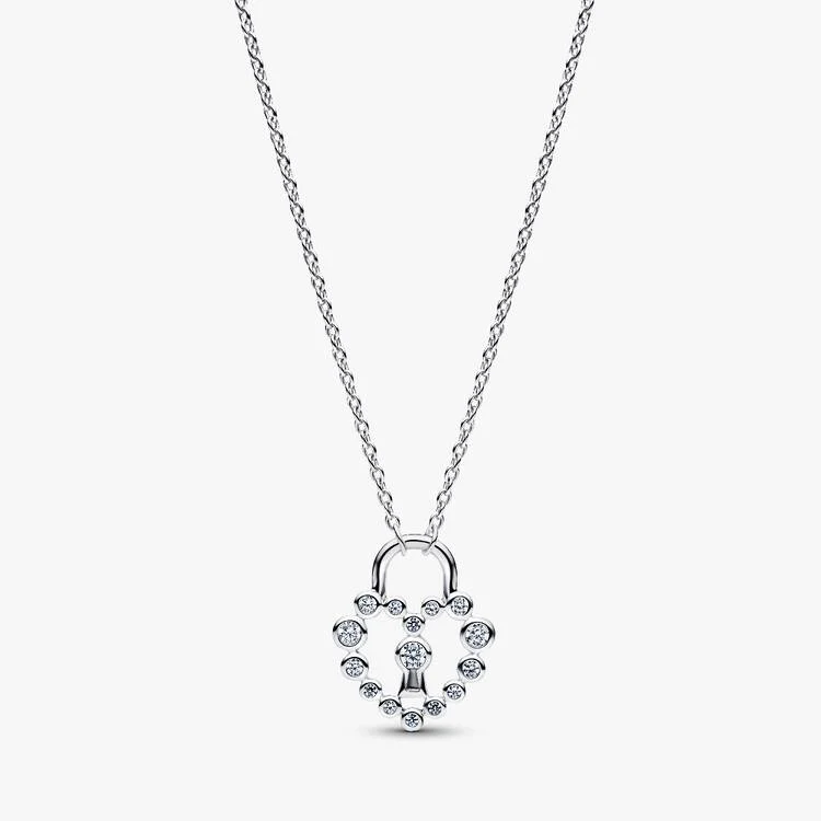 Sparkling Heart Padlock Pendant Necklace, 50cm