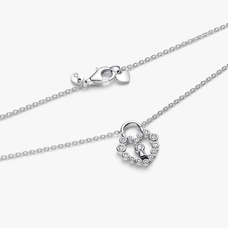 Sparkling Heart Padlock Pendant Necklace, 50cm