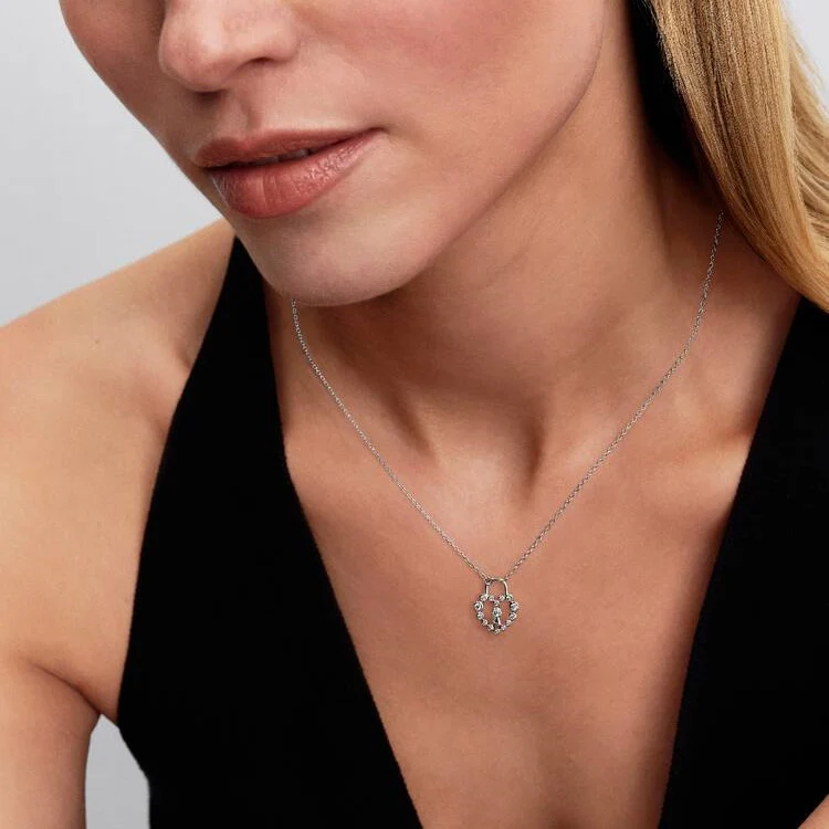 Sparkling Heart Padlock Pendant Necklace, 50cm
