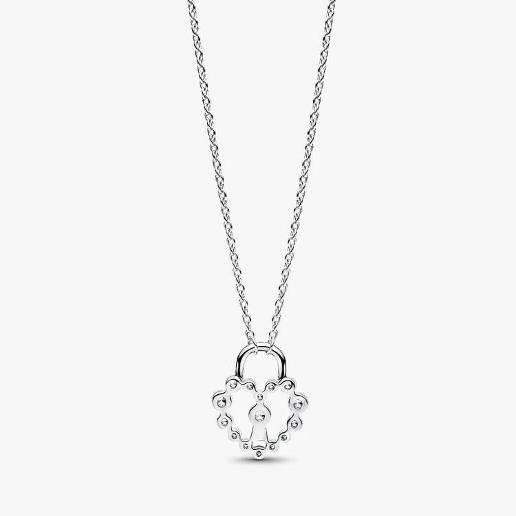 Sparkling Heart Padlock Pendant Necklace, 50cm