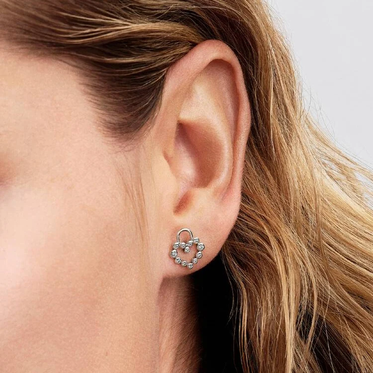 Sparkling Heart Padlock Stud Earrings