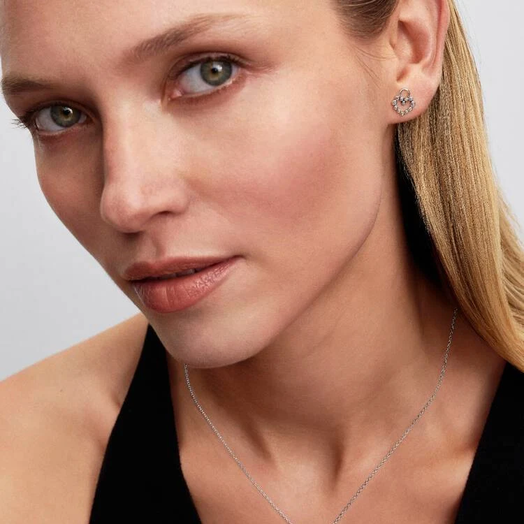 Sparkling Heart Padlock Stud Earrings