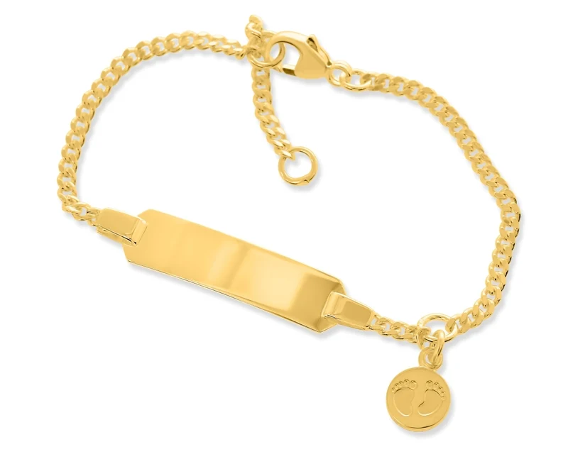 KINDERARMBAND MIT GRAVUR ID ARMBAND GOLD FÜSSE GEBURT SCHMUCK ARMBAND TAUFE