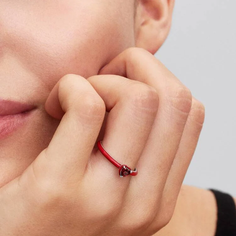 Red Chakra Heart Ring, Size 52