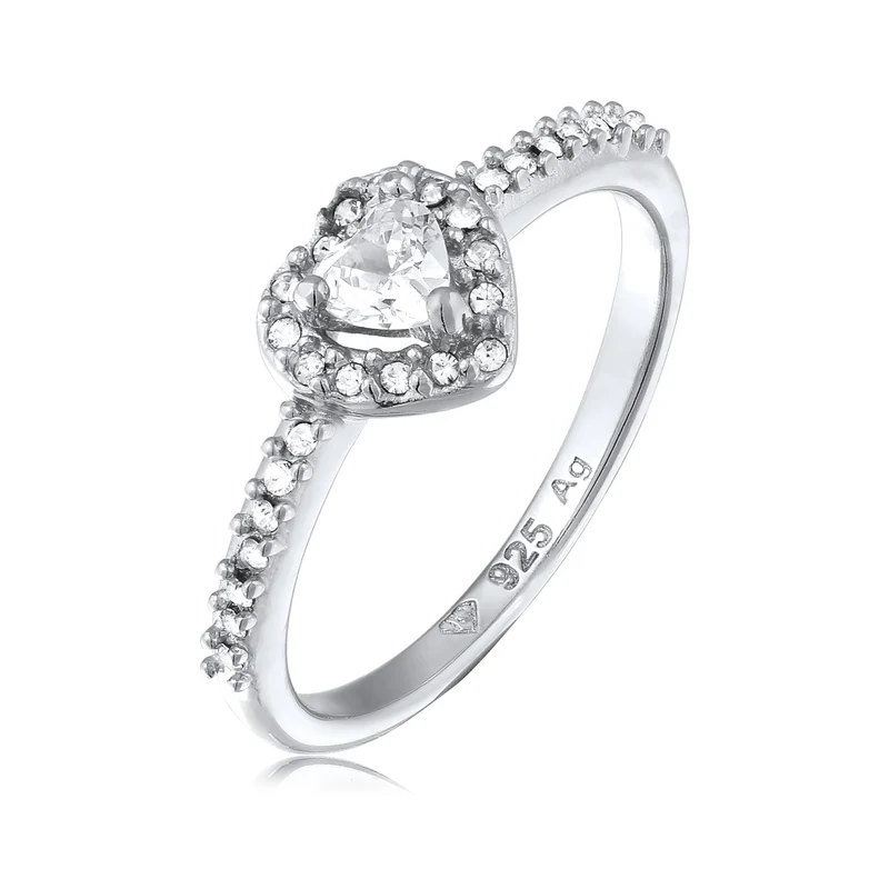 Ring mit Herz | Zirkonia (Weiß) & Glaskristalle (Weiß)