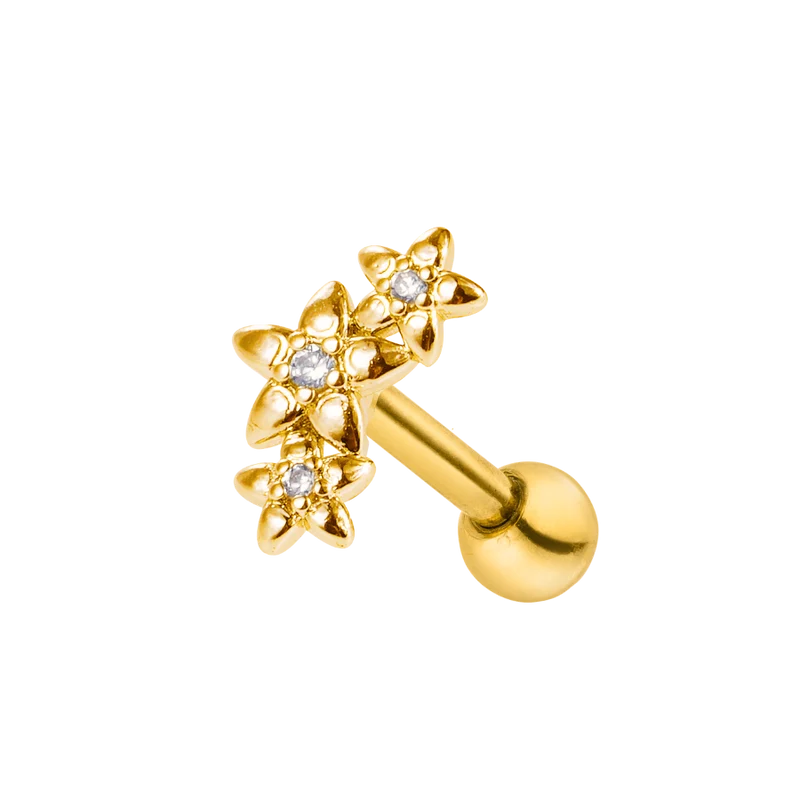 Pave Flower Ohr Piercing 18K Vergoldet