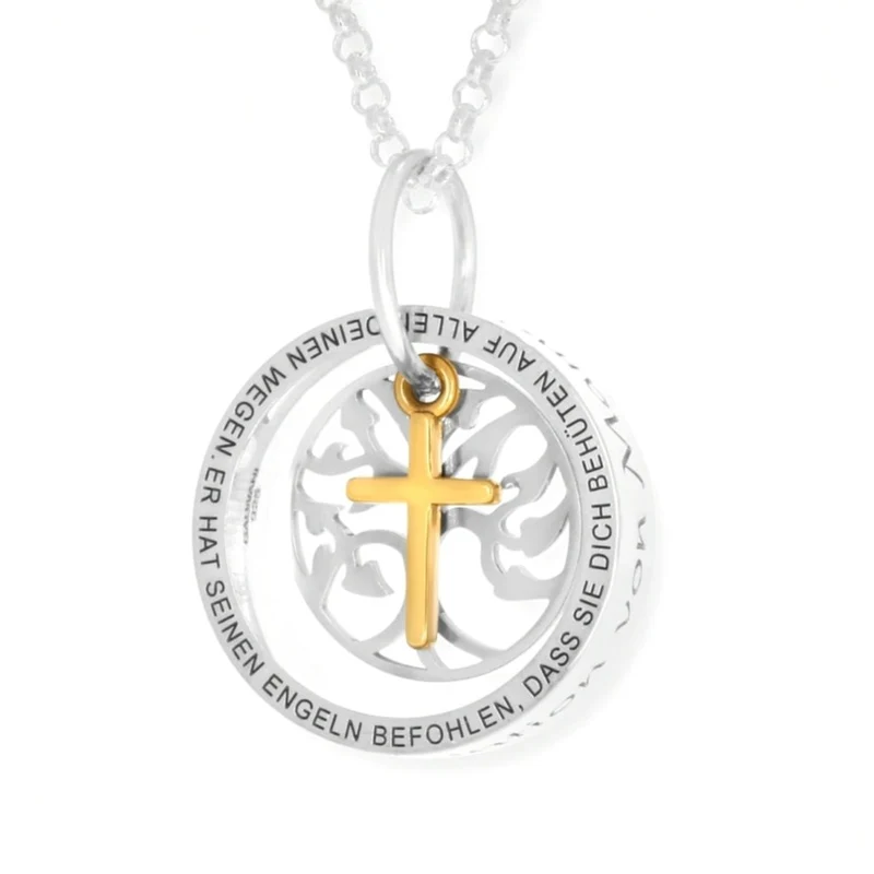 KETTE MIT LEBENSBAUM & KREUZ, NAMENSKETTE, GRAVUR SCHMUCK, 925 SILBER