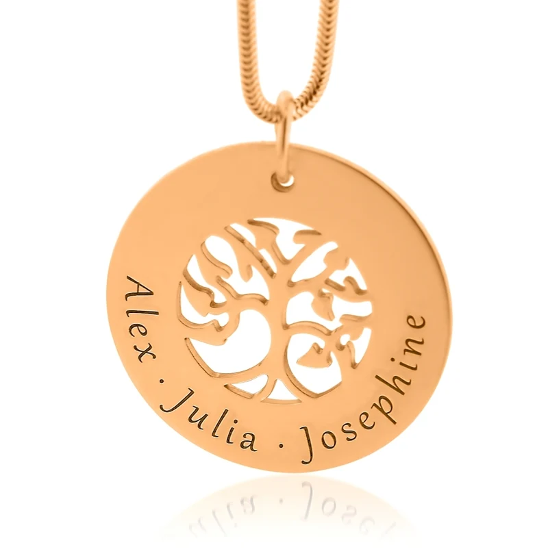 FAMILIENKETTE DAMEN HALSKETTE DAMENSCHMUCK MIT GRAVUR LEBENSBAUM MUTTER OMA GESCHENK