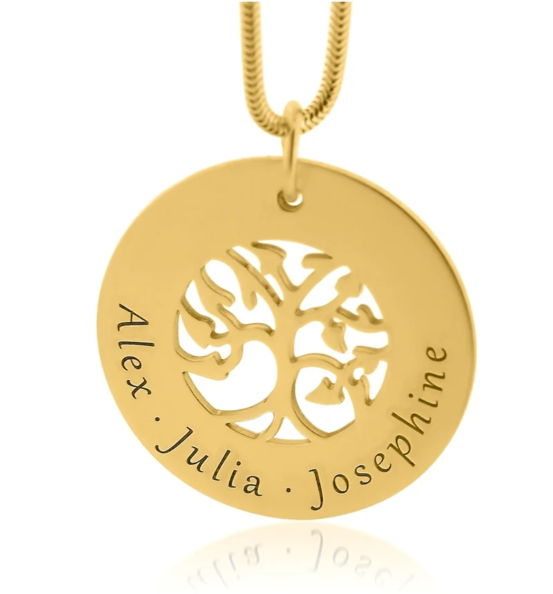NAMENSKETTE DAMEN GOLD FAMILIENKETTE MIT NAMEN GRAVUR SCHMUCK LEBENSBAUM