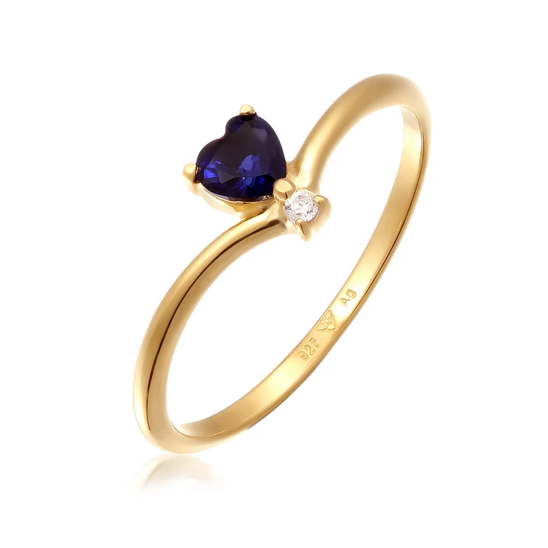 Ring Herz | Laborgezüchteter Diamant (Weiß, 0.004 ct) & Saphir (Blau)