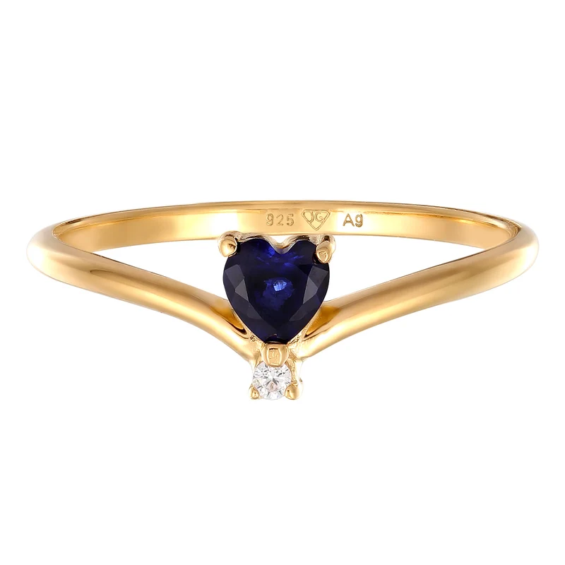 Ring Herz | Laborgezüchteter Diamant (Weiß, 0.004 ct) & Saphir (Blau)